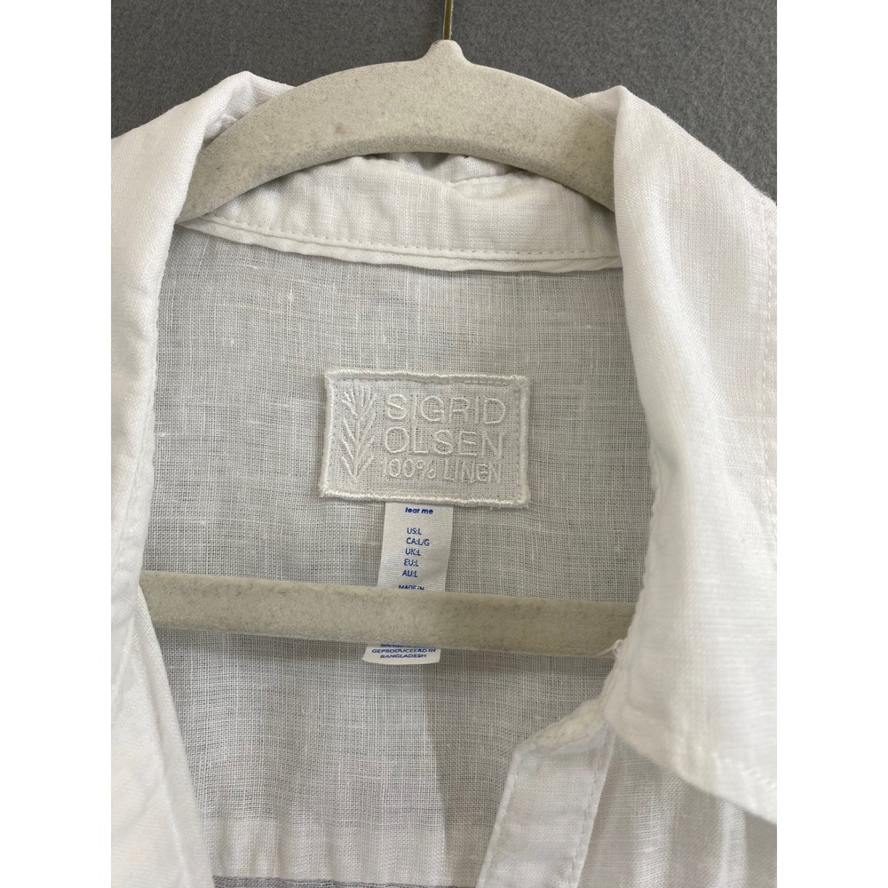 Sigrid Olsen Womens White 100% Linen Roll Tab Button Down Shirt Large Classic - Picture 3 of 9